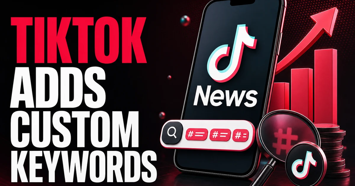 BoostHill news graphic: TikTok adds custom keywords and Creator Search Insights in 2026