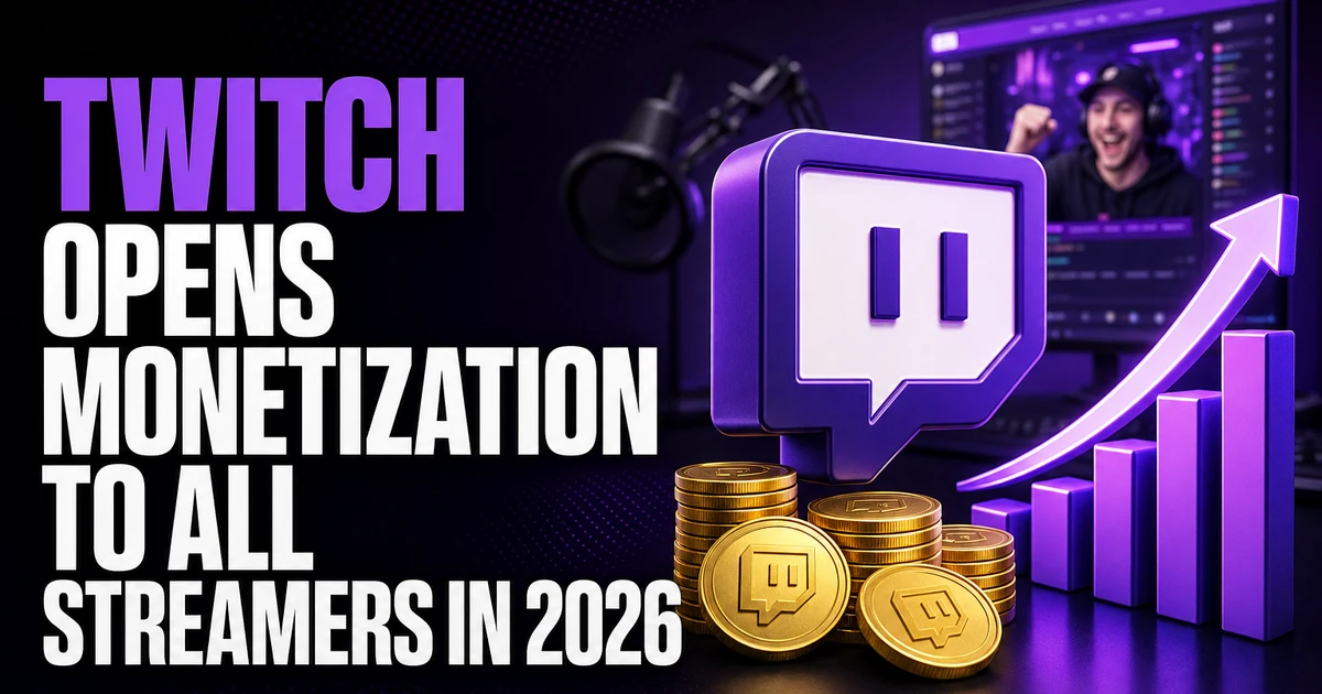 BoostHill news graphic: Twitch opens monetization to all streamers in 2026